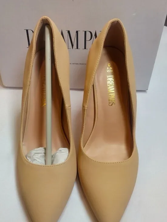 Dream Pairs Christian-New-W Nude Nubuck Pointed Toe Pumps Heels - Picture 2 of 8